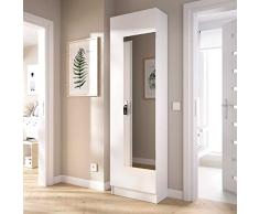 DEKIT GRUPO RIMOBEL Jazz Armario Zapatero con Espejo, Madera de ingeniería, Blanco, 185x50x27 cm