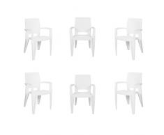 CREVICOSTA QUALITY MARK MARCAS DE CALIDAD Set 6 Sillas Caribe. Mueble terraza jardín| imitación ratán| Interior y Exterior| mobiliario Camping| Patio| balcón| Picnic| Outdoor (Blanco)