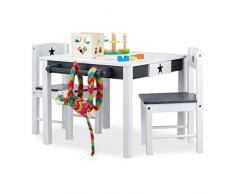 Relaxdays 10022744 Mobiliario Infantil Star, Mesa y sillas de Madera, Zona de Actividades, Unisex, Estrella, Blanco y Gris, DM, 48 x 68 x 60 cm