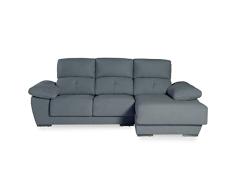 Shiito - Sofá 3 Plazas con Chaise Longue Derecha - 255 x 100 x 90/150 cm - Modelo Osiris - Asientos Deslizantes y Cabezales Reclinables - Arcón - Gris