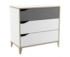 Cómoda Genius 3 Cajones Color Blanco Y Gris Dormitorio Habitacion Infantil Juvenil Muebles 76x78x43
