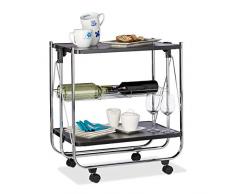 Relaxdays Camarera Plegable para Cocina con 4 Ruedas, Cesto de Rejilla y 2 Baldas, Acero, Negro, 68,5 x 68 x 40,5 cm