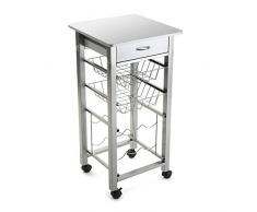 Versa 15810420 Carro de Cocina y botellero Blanco de Metal con cajón, 82x40x40cm, 4 Ruedas, Cestas, 82 x 40 x 40 cm