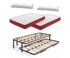 HOGAR24 ES Cama Nido Metálica Reforzada con 6 Patas + 2 Colchones Viscoelásticos Viscoplus 15 + 2 Almohadas de Fibra Tacto Pluma, 90x190 cm