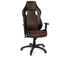 hjh OFFICE 621880 Silla Gaming y Oficina Game Vintage IV Piel sintética Negro/marrón, Silla Escritorio, Muy cómodo, Respaldo Alto