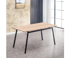 Mc Haus GASHIRA - Mesa Rectangular Comedor de madera Natural con estructura de Metal Negro mate, Mesa Cocina Salón Diseño Moderno 160x80x75cm