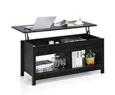 COSTWAY Mesa de café, Negro, 109 cm (L) x 47,5 cm (B) x 50 cm (H)
