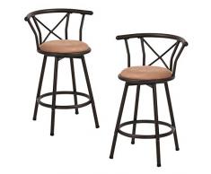 MEUBLE COSY Taburetes de Bar Juego de 2, Sillas de Cocina en Piel Sintética, Giratorio en 360° con Respaldo y Reposapiés, Asiento Acolchado de 63 cm de Alto, Patas de Acero