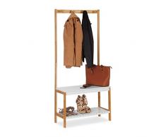 Relaxdays Perchero con Zapatero, 4 Ganchos y Repisa, Madera de Bambú y DM, Marrón y Blanco, 150 x 70,5 x 30 cm