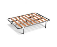 HOGAR24 ES Somier Lama 100 con Láminas De Chopo y Refuerzo Lumbar Central + 6 Patas Cuadradas De 26cm, Tubo De Acero 30x30 mm, 135x190 cm