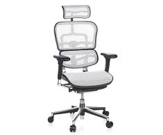 hjh OFFICE 652160 Silla de Oficina ERGOHUMAN Silla Escritorio en Malla Blanco, Silla giratoria ergonómica, Reposabrazos Regulables