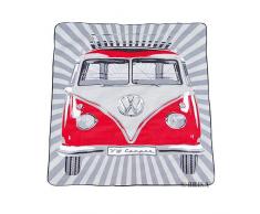 Brisa VW Collection - Volkswagen Furgoneta Hippie Bus T1 Van Manta de Picnic Grande con Bolsa de Transporte, Alfombra Plegable y Impermeable, Toalla para Playa/Outdoor/Camping/Regalo (Rayas/Rojo)