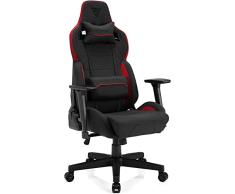 SENSE7 Juego de Tela Oficina Sentinel Gamer Silla ergonómica Reposabrazos Estructura de Acero de una Pieza Ángulo de inclinación Ajustable, Cuero, Rojo/Negro, 40-48 x 72x59