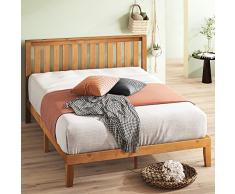 Zinus 30 cm Alexia Bastidor de cama con plataforma de madera con cabecero, Base de madera maciza, Somier de listones de madera, Espacio de almacenamiento bajo la cama, 135 x 190 cm, Pino rústico