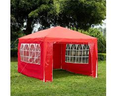 Garden Vida 3 x 4 m, Color Rojo Paneles Laterales, Carpa con Cremallera, Tienda de campaña para Fiestas al Aire Libre, toldo Impermeable con Barra de Viento, Plástico Metal, Rosso