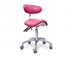 QUIRUMED Taburete Pony hidráulico Elite, Color Rosa, Multidisciplinar, Acero Inoxidable, Polipiel, Respaldo ergonómico, Acolchado Poliuretano, Altura Regulable