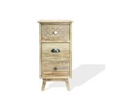 Rebecca Mobili Mesita De Noche Estrecha, Cómoda Pequeña, 3 Cajones, Blanco Decapado Marrón Claro, Madera De Paulownia, para Baño Y Dormitorio - Medidas: 65 x 30 x 30 cm (A x AN x FON) - Art. RE6620