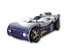 Stella Trading Energy Cama iluminación LED 90 x 200 cm-Emocionante Cuna de Coche para pequeños Corredores en Azul, Engineered Wood, 105 x 60 x 225 cm