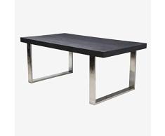 Better & Best 2801054 Mesa de comedor rectangular con tapa madera negra y patas rectas cromadas
