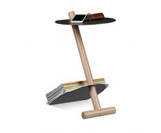 Relaxdays Mesa Auxiliar con Revistero, Mesita para Revistas, Metal-Madera, 55 x 34 x 45 cm, Antracita, Abedul, Gris