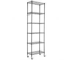 Himimi Estante de Almacenamiento de pie de 6 Niveles con Ruedas, Altura Ajustable, estantería Resistente con Gancho para baño, Cocina, Garaje, Dormitorio, Color Negro