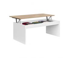 Habitdesign 0F1638A - Mesa de Centro Elevable Modelo Zenit, Mesita Mueble Salon Comedor Acabado en Roble Canadian - Blanco Artik, 102 cm (Ancho) x 43/52 cm de (Alto) x 50 cm (Fondo)