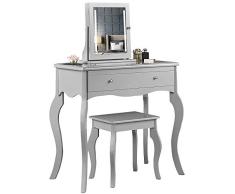 CARME Sorrento - Tocador Gris con cajón, manijas de Oro Rosa, gabinete de joyería con Espejo con Luces LED, Juego de Tres Piezas, Muebles de Dormitorio de Maquillaje