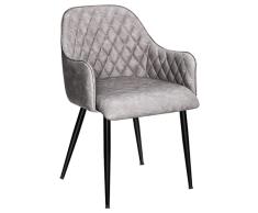 SONGMICS Silla de Comedor, Silla con Reposabrazos, Sillón Tapizado de PU con Efecto Vintage, Capacidad de Carga de 110 kg, para Comedor, Dormitorio, Sala de Estar, Gris LDC085G01