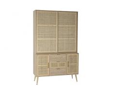 DT MB-171759 Vitrina Paulownia MDF y Rejilla, Natural, 120 x 38.5 x 196 cm