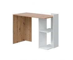 Mesa de Estudio Reversible con Estantes, Escritorio, Sistema de Almacenaje, Modelo Kenia, Acabado en Color Roble Nodi y Blanco Artik, Medidas: 100 cm (Largo) x 78 cm (Alto) x 52 cm (Fondo)
