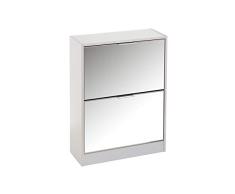 LOLAhome Zapatero Blanco de Madera MDF de 2 Puertas con Espejo de 80x24x60 cm