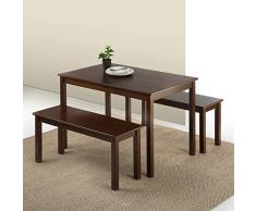 ZINUS Mesa de comedor de madera Juliet de 114 cm con dos bancos, Conjunto de tres piezas de madera maciza con acabado espresso, Montaje sencillo