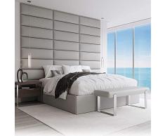 VANT Tapizado Cabecero - Paneles de Pared de Acento - Packs de 4 - Fácil de Instalar - Cama Individual y Doble (91cm Ancho, Cuero Vintage Gris Claro)