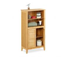 Relaxdays Armario Bambú, Aprox. 92x50x25cm, Mueble Auxiliar Baño con Puertas, 2 Estantes Extraíbles, Marrón Natural, 25x50x92 cm