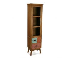 Versa 21080078 Vitrina Shikar con 2 cajones y Puerta con Cristal, Madera de Pino Zelanda, Marrón, 171 x 30 x 45 cm