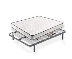 HOGAR24 ES - Conjunto de descanso 150 x 190 cm - Colchón Visco-Aloe Reversible + Somier Multiláminas Con Reguladores y Patas de Metal De 26 cm