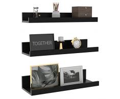 EXYGLO Estante de Pared de Madera Rústica, Estantes Negro para Sala de Estar, Dormitorio, Cocina, Baño, Ahorra Espacio en el Hogar, Juego de 3