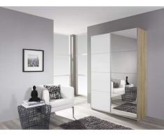 Rauch Möbel Minosa Armario Zapatero correderas 2 Puertas, Incluye Paquete de Accesorios Basic 7 estantes, 1 Percha Extensible, Material de Madera, Roble Sonoma con Espejo, Breite 181 cm