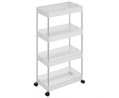 SONGMICS Carrito Auxiliar con Ruedas, Carrito Cocina, Carrito de 4 Baldas, Carrito Estrecho, para Baño, Cocina, 40 x 22 x 86 cm, Blanco KSC10WT