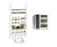 Relaxdays Estantería de Nevera, Especiero, Mueble de Cocina, Cinco Ganchos, MDF, 74x42x20 cm, 1 Ud, Blanco