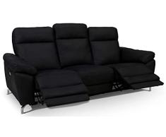 Ibbe Design Sofá Reclinable con Función Relax Eléctrico con Reposapiés Negro 3 Plazas Selesta Tapizado en Tela Sillas Sillón de Salón Sala de Estar