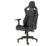 Corsair T1 Race - Silla de juego de carreras de piel sintética, fácil montaje, giro ergonómico, altura ajustable y reposabrazos 4D, soporte lumbar, cómodo con reclinable - negro