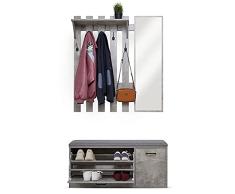 Meerveil Juego de Muebles Entrada con Espejo Cajones, Recibidor Perchero y Zapatero Minimalista de Moda Ajustable en Altura, para Pasillo, Vestíbulo (Gris)