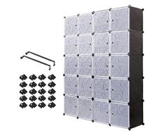 Meerveil Armario Plástico Opaco Ropero Estante Organizador Portable Aparador Gran Espacio con Dibujos de Estilo Clásico Blanco y Negro (20 Cubo)