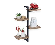 Relaxdays Estantería de Pared con 4 Compartimentos, Altura 60 x 42 x 15 cm, Estante de Pared para Pasillo, diseño Industrial, MDF y Metal, marrón/Negro