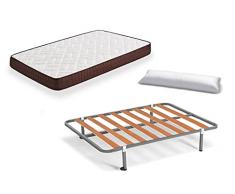 HOGAR24 ES Cama Completa - Colchón Viscobrown Reversible + Somier Basic + 4 Patas + Almohada Fibra, 90x200