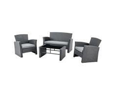 DKD Home Decor Conjunto de Mesa con 3 sillones, Ratán Sintético, Gris, Estándar