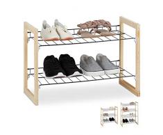 Relaxdays Zapatero Recibidor, Estantería Zapatos, Organizador 2 Baldas, Madera-Hierro, 1 Ud, 39x57,5x29 cm, Marrón-Negro