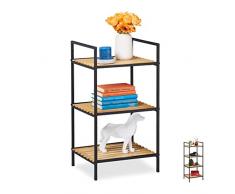 Relaxdays Estantería de pie, Abierta, Mueble de salón & Pasillo, Bambú & Metal, 71x39x32,5cm, 1 Ud, Marrón & Negro