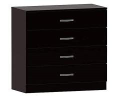 Home Discount Negro Pecho de cajones, 4 cajones con Asas de Metal y Corredores, único Anti-Bowing cajón Apoyo, Riano Dormitorio Muebles